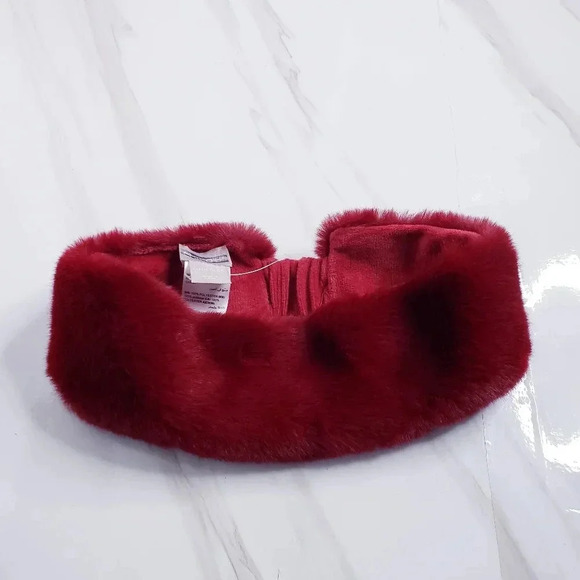 Chico’s Faux Fur Headband Holly Red Cold Weather Lined Cozy Soft - Picture 5 of 10